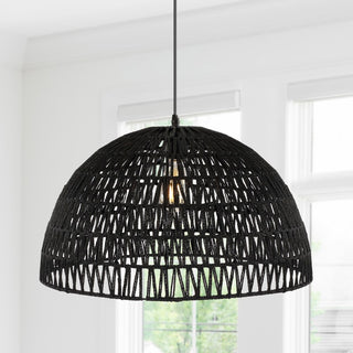 Campana 20" Bohemian Modern Woven Rattan/Iron LED Pendant - JONATHAN Y