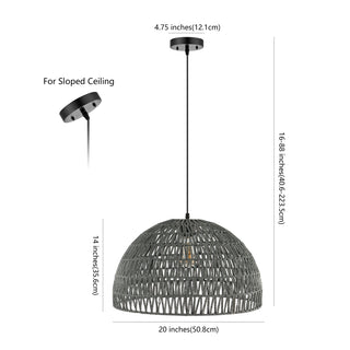 Campana 20" Bohemian Modern Woven Rattan/Iron LED Pendant