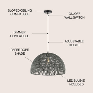 Campana 20" Bohemian Modern Woven Rattan/Iron LED Pendant