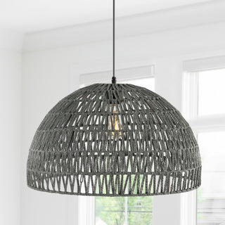 Campana 20" Bohemian Modern Woven Rattan/Iron LED Pendant - JONATHAN Y
