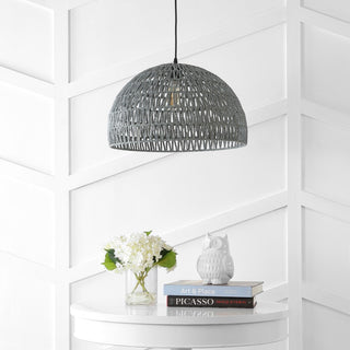 Campana 20" Bohemian Modern Woven Rattan/Iron LED Pendant - JONATHAN Y