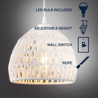 Campana 20" Bohemian Modern Woven Rattan/Iron LED Pendant