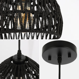 Campana 20" Bohemian Modern Woven Rattan/Iron LED Pendant