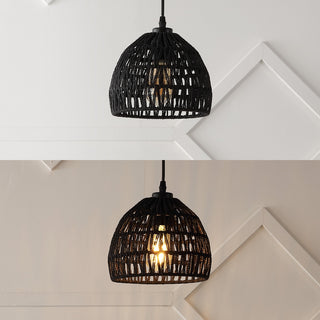 Campana 20" Bohemian Modern Woven Rattan/Iron LED Pendant