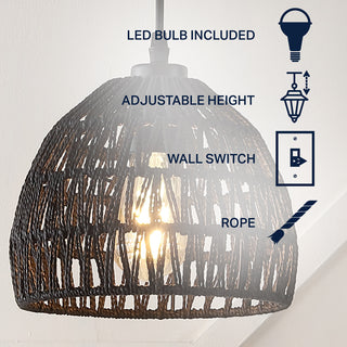 Campana 20" Bohemian Modern Woven Rattan/Iron LED Pendant