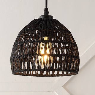 Campana 20" Bohemian Modern Woven Rattan/Iron LED Pendant