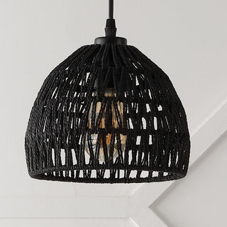 Campana 20" Bohemian Modern Woven Rattan/Iron LED Pendant
