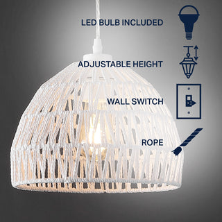 Campana 20" Bohemian Modern Woven Rattan/Iron LED Pendant