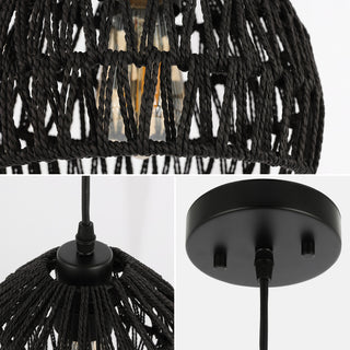 Campana 20" Bohemian Modern Woven Rattan/Iron LED Pendant