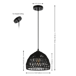 Campana 20" Bohemian Modern Woven Rattan/Iron LED Pendant