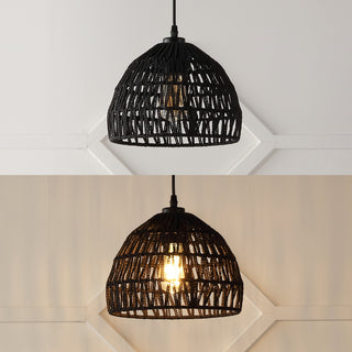 Campana 20" Bohemian Modern Woven Rattan/Iron LED Pendant