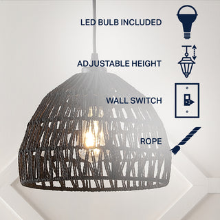 Campana 20" Bohemian Modern Woven Rattan/Iron LED Pendant