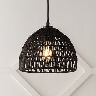 Campana 20" Bohemian Modern Woven Rattan/Iron LED Pendant