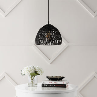 Campana 20" Bohemian Modern Woven Rattan/Iron LED Pendant