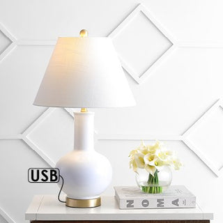 Han 27" Ceramic/Iron Contemporary USB Charging LED Table Lamp - JONATHAN Y