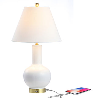 Han 27" Ceramic/Iron Contemporary USB Charging LED Table Lamp - JONATHAN Y