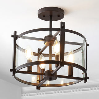 Hampdon 15" Iron/Glass Modern Drum LED Flush Mount - JONATHAN Y