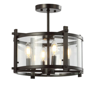 Hampdon 15" Iron/Glass Modern Drum LED Flush Mount - JONATHAN Y