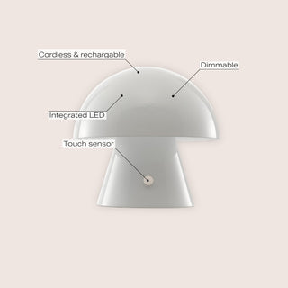 Porcini 7" Contemporary Bohemian Rechargeable/Cordless Iron Integrated LED Mushroom Table Lamp - JONATHAN Y