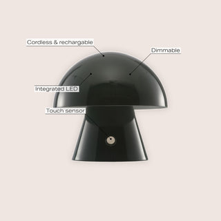 Porcini 7" Contemporary Bohemian Rechargeable/Cordless Iron Integrated LED Mushroom Table Lamp