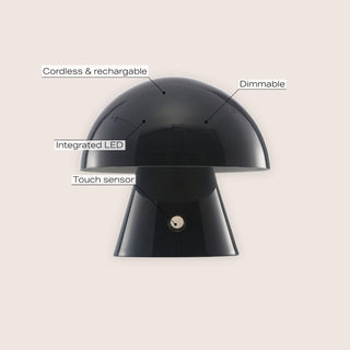 Porcini 7" Contemporary Bohemian Rechargeable/Cordless Iron Integrated LED Mushroom Table Lamp