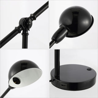 Curtis 20.25" Vintage Industrial Iron Adjustable Dome Shade LED Task Lamp with USB Charging Port - JONATHAN Y