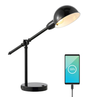 Curtis 20.25" Vintage Industrial Iron Adjustable Dome Shade LED Task Lamp with USB Charging Port - JONATHAN Y
