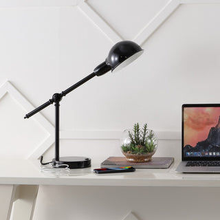 Curtis 20.25" Vintage Industrial Iron Adjustable Dome Shade LED Task Lamp with USB Charging Port - JONATHAN Y