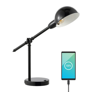 Curtis 20.25" Vintage Industrial Iron Adjustable Dome Shade LED Task Lamp with USB Charging Port - JONATHAN Y