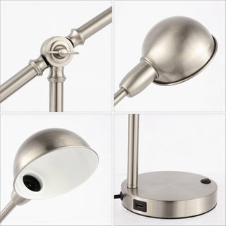 Curtis 20.25" Vintage Industrial Iron Adjustable Dome Shade LED Task Lamp with USB Charging Port - JONATHAN Y