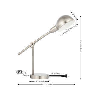 Curtis 20.25" Vintage Industrial Iron Adjustable Dome Shade LED Task Lamp with USB Charging Port - JONATHAN Y