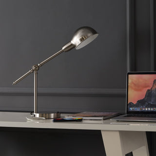Curtis 20.25" Vintage Industrial Iron Adjustable Dome Shade LED Task Lamp with USB Charging Port - JONATHAN Y
