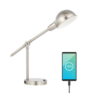 Curtis 20.25" Vintage Industrial Iron Adjustable Dome Shade LED Task Lamp with USB Charging Port - JONATHAN Y