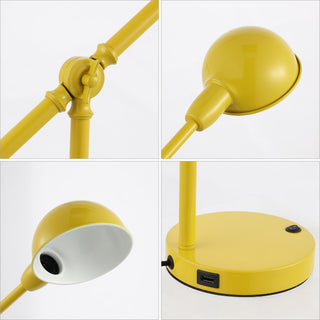 Curtis 20.25" Vintage Industrial Iron Adjustable Dome Shade LED Task Lamp with USB Charging Port - JONATHAN Y
