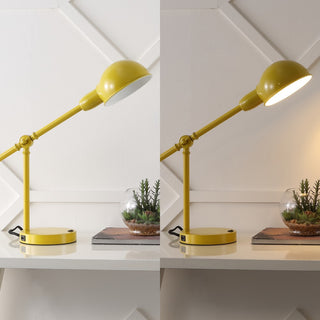 Curtis 20.25" Vintage Industrial Iron Adjustable Dome Shade LED Task Lamp with USB Charging Port - JONATHAN Y