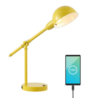 Curtis 20.25" Vintage Industrial Iron Adjustable Dome Shade LED Task Lamp with USB Charging Port - JONATHAN Y