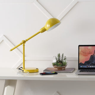 Curtis 20.25" Vintage Industrial Iron Adjustable Dome Shade LED Task Lamp with USB Charging Port - JONATHAN Y