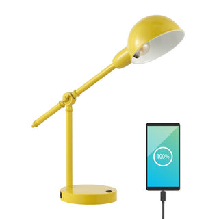 Curtis 20.25" Vintage Industrial Iron Adjustable Dome Shade LED Task Lamp with USB Charging Port - JONATHAN Y
