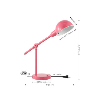 Curtis 20.25" Vintage Industrial Iron Adjustable Dome Shade LED Task Lamp with USB Charging Port - JONATHAN Y