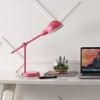 Curtis 20.25" Vintage Industrial Iron Adjustable Dome Shade LED Task Lamp with USB Charging Port - JONATHAN Y