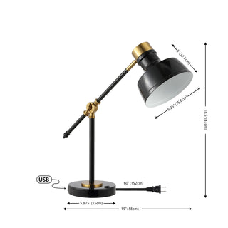 Allegra 18.5" Classic Farmhouse Adjustable Cantilever LED Task Lamp with USB Charging Port - JONATHAN Y