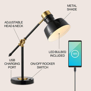 Allegra 18.5" Classic Farmhouse Adjustable Cantilever LED Task Lamp with USB Charging Port