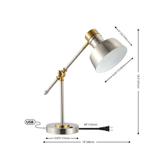 Allegra 18.5" Classic Farmhouse Adjustable Cantilever LED Task Lamp with USB Charging Port - JONATHAN Y