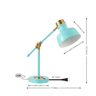 Allegra 18.5" Classic Farmhouse Adjustable Cantilever LED Task Lamp with USB Charging Port - JONATHAN Y
