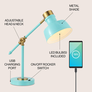 Allegra 18.5" Classic Farmhouse Adjustable Cantilever LED Task Lamp with USB Charging Port