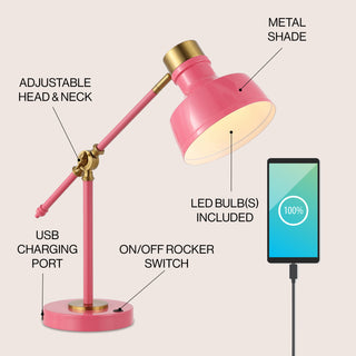 Allegra 18.5" Classic Farmhouse Adjustable Cantilever LED Task Lamp with USB Charging Port