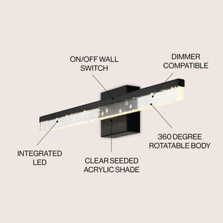 Mario Modern Contemporary 360-Degree Rotatable Iron/Seeded Acrylic Integrated LED Vanity Light