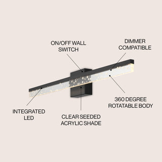 Mario Modern Contemporary 360-Degree Rotatable Iron/Seeded Acrylic Integrated LED Vanity Light
