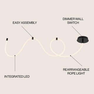 Serafina Contemporary Minimalist 360 Adjustable Silicone Neon Rope Dimmable Linear Integrated LED Flush Mount - JONATHAN Y