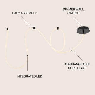 Serafina Contemporary Minimalist 360 Adjustable Silicone Neon Rope Dimmable Linear Integrated LED Flush Mount